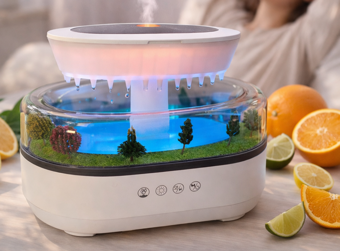 LED Rain Effect Humidifier and Sound - Essential Oil Diffuser for Bedroom